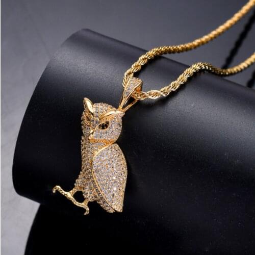 Fashion Hip Hop Style Micro Inlaid Zircon Owl Animal Pendant Metal Punk Chain Necklace