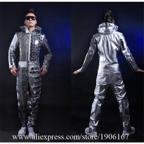 Fashion Men Silver Color Stage Ballrooom Costume Mirror Man Clothing Party Christmas Performance DJ Singer Clothes Dance Suit
