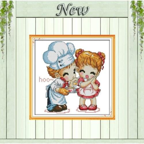 Sweetheart boy and girls love 11CT counted print on canvas DMC 14CT Cross Stitch kits needlework full embroidery Sets Home Decor