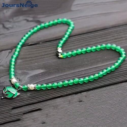 Wholesale Natural Crystal Necklace Beads size 6mm with Green Chalcedony Fox Pendant for Women Sweater Chain Jewelry JoursNeige