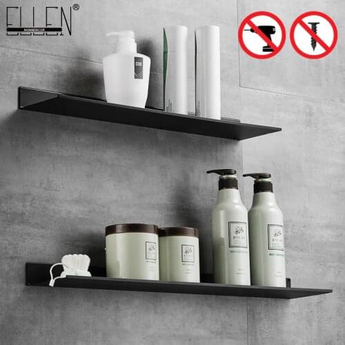 ELLEN Free Punch Bathroon Shelves Black Shampoo Holder Kitchen Storage Bath Wall Shelf ELS39