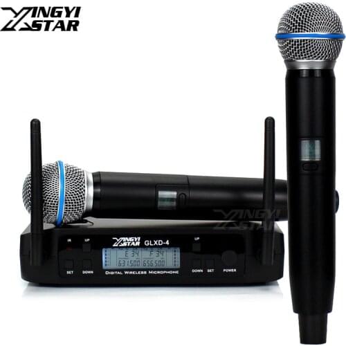 GLXD4 Professional UHF Wireless Microphone System 2 Channels Receiver For BETA 58A BETA58A Handheld Mic Micro Karaoke Mixer Sing