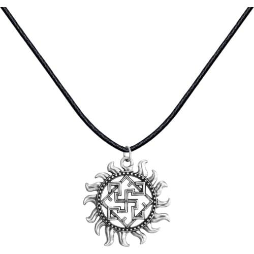 QIAMNI Antique Punk Slavic Valkyrie Symbol Viking Scandinavian Amulet Fire Pendant Necklace Christmas Gift for Men Women