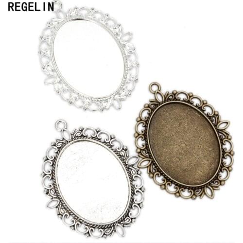 REGELIN Pendant Blank Settings Cabochons Bases Bezel Trays Fit Cabochon Cameo DIY Necklace Basic Findings 5pcs/lot 30x40mm