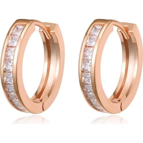 Cubic Zirconia Hoop Earrings For Women Rose Retro New Copper Female Round Earring Fashion Wedding Ear Jewelry Brincos