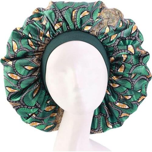 Extra Size Satin Bonnet Sleep Cap Elastic Band Women Headwrap African Pattern Print Bonnet Ladies nightcap Turban