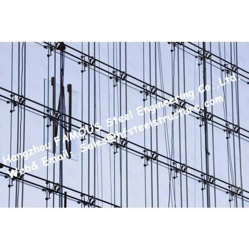 Point Fixed Glass System Curtain Walls Cable Tensioned Facade Supporting Starglass System