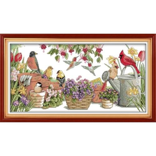 Everlasting Love Christmas Birds Gather In Garden Ecological Cotton Chinese Cross Stitch Kits 11&14 CT New Store Sales Promotion