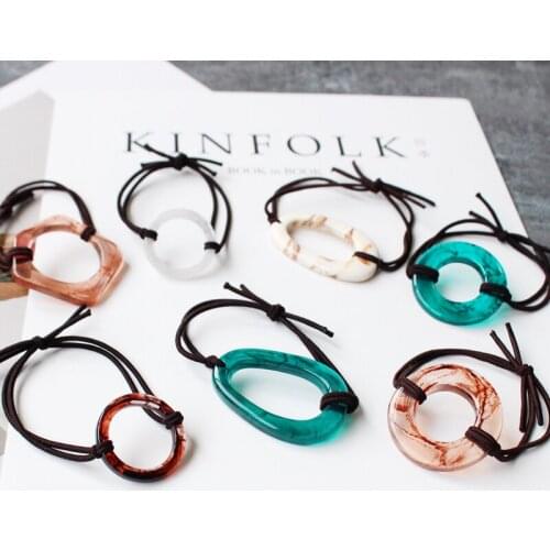 Vintage Geometry Resins Hair Ring Headbands Woman Temperament Leather Bands Hair Ties Hair Accessories