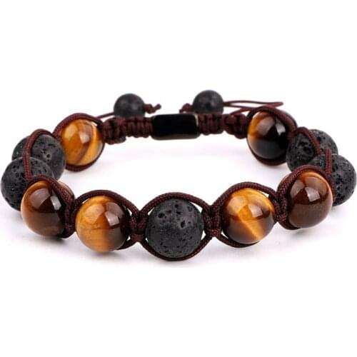 High quality natural stone A grade tiger eye energy power diffuser braided macrame men jewelry bracelet gift