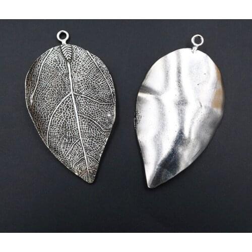 WKOUD 2pcs Silver Plated 73*40mm Metal Leaves Charm Alloy Pendant Necklace Keychain DIY Jewelry Handmade A1894