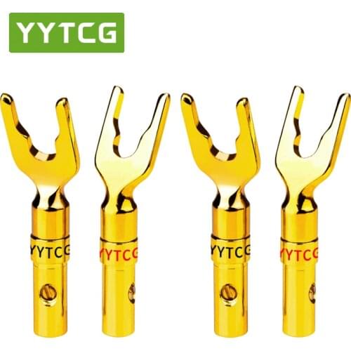 YYTCG 4pics/lot "U" "Y" Banana Plug Conenctor Gold plated Spade Speaker Banana Plugs Audio Screw Fork Connectors Adapter
