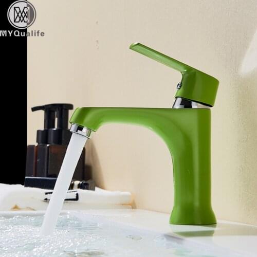 Green Basin Faucet Single Lever Hot Cold Water Bathroom Mixer Tap Orange Basin Vessel Sink Faucet Deck Mounted Bathroom Faucet