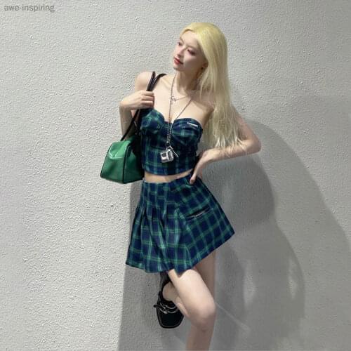 2021 Summer New Short Skirt Suit Female Small Sexy Short Wrap Chest Vest Top High Waist Thin A-line Skirt Temperament Fashion