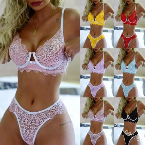 S-5XL Plus Size Sexy Underwear Set for Women Babydoll Lingerie Set Yellow Red Pink Hollow Out Lace Lingere Erotic Costume