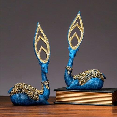 1 Pair Deer Ornaments with Rhinestone Reindeer Resin Sculpture Entrance Creative Craft Decoration for Home Office Store