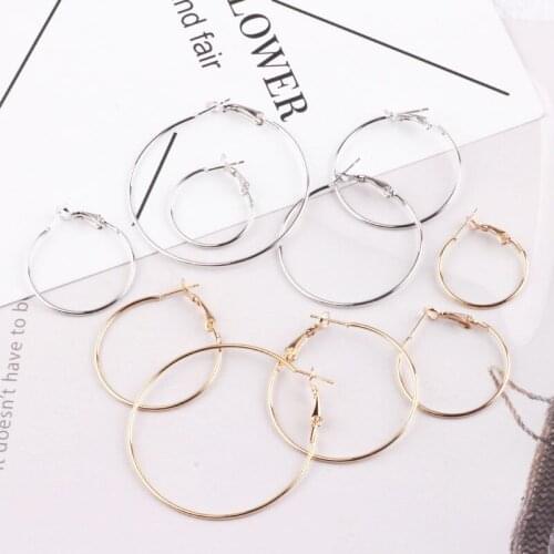 10pcs Exaggerate Big Smooth Circle Hoop Earrings Trendy Smooth Round Hoop Earring For Women Metal Jewelry Making Accessories
