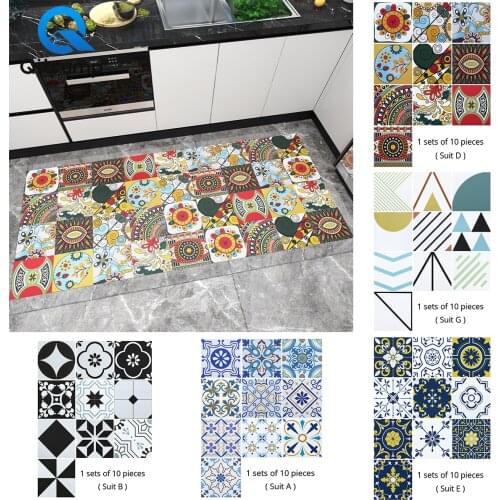 10 Pcs Vinyl Floor Tile Stickers Kitchen Countertop Ground Wall Stickers DIY Home Decor Film Self Adhesive Oil Proof Wallpapers
