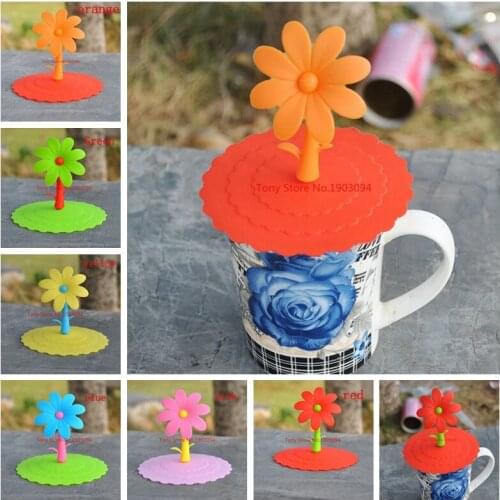 100pcs Sunflower Lacet Anti-Dust Silicone Lids For Tea Cup Cover Coffee Caneca Xicara Tea Cup Vasos De Plastico Suction Seal