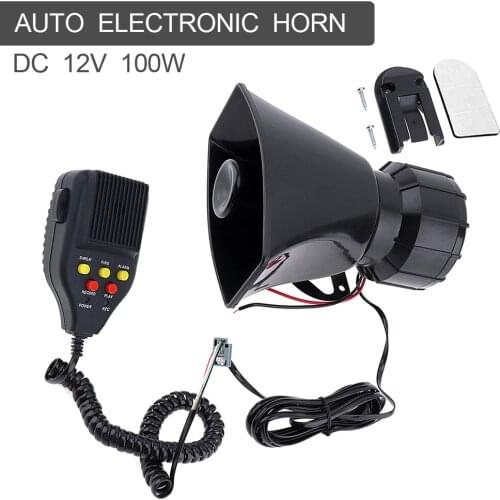 100W 12V 120-150dB 7 Sound Car Warning Siren Motorcycle Alarm Firemen Ambulance Loudspeaker Support MIC Microphone & Record