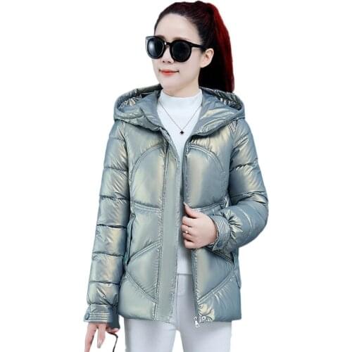 2021 Winter Womens Short Slim Casual Hooded Bread Clothing Plus size 3XL Outwear Thicken Warm Glossy Down Cotton Parkas Coat