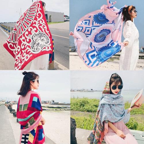 90x180cm Bohemian Wind Beach Beach Towel Sunscreen Shawl Womens Scarf Dual-use National Wind Travel Silk Towel Gauze