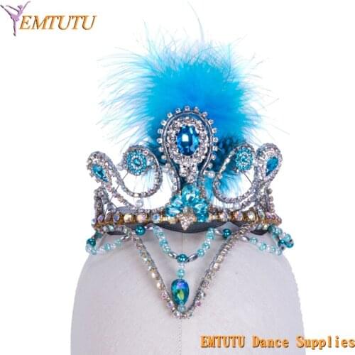 Blue Bird Ballet Headpiece Feather and Beads Ballet Tiara Handmade Blue Silver Ballet Stage Performance Ballet Crown Custom Made