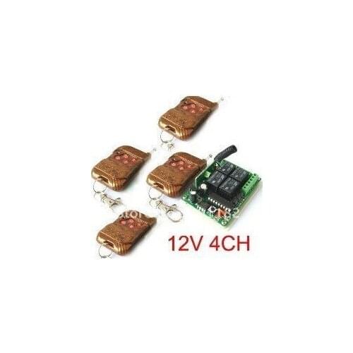 Factory Price #Free Shipping DC12V 4CH RF Wireless Remote Control Switches System 1 receiver &4 remote controller 315MHZ/433MHZ