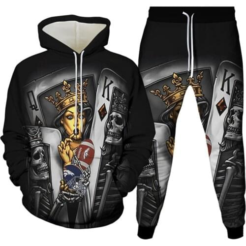 Brand Men Creative Poker 3D Printing Casual Sets Autumn New Women Hoodies+Pants Two Piece Tracksuit Trendy Sportswear Suit Male