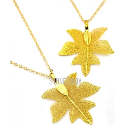 10Pcs Broussonetia Papyrifera Chains Necklaces Pure Gold Color Leaf Shapes Chains Necklaces 18-32inch NM15880