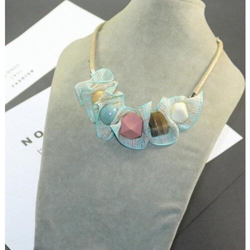 Personality Geometry Long Wood Plastic Beaded Necklaces for Women Ribbon Fabric Female Fashion Accessories Rope Chain Wholesale