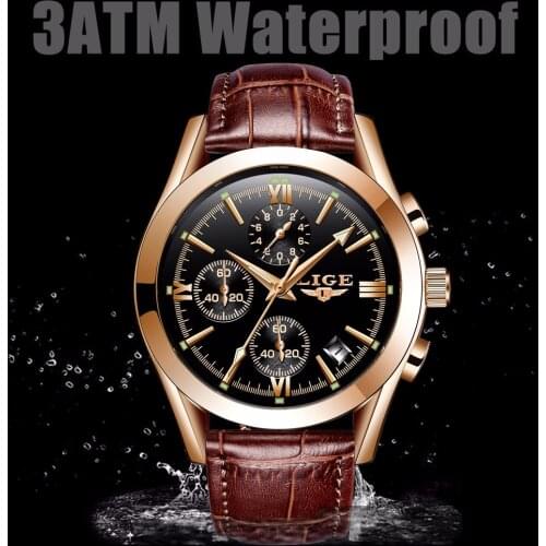 Hot Sale LIGE 9839L Men Fashion Casual Sport Leather Wristwatches Waterproof Luxury Quartz Military Male Multifunctional Watch