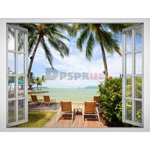 Dpsprue 5D DIY Full Square Drill Diamond Painting Scenery Window Daimond Mosaic Diamant Embroidery Home Room Decor FS33