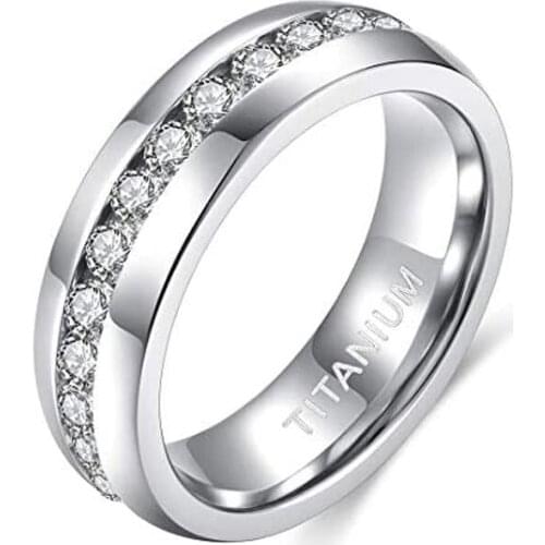 EAMTI 4mm 5mm 6mm Couple Engagement Titanium Ring Cubic Zirconia Inlaid Wedding Ring