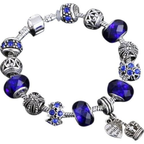 Hot selling! Fashion DIY Charm Bracelet with Crown Shape Austrian crystal Beads Fits Bracelets for Women Pulseira Jewelry gift