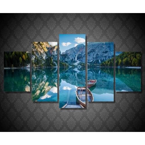 Hot Sale HD Printed ozero paluba lodki gory Painting Canvas Print room decor print poster picture canvas Free shipping