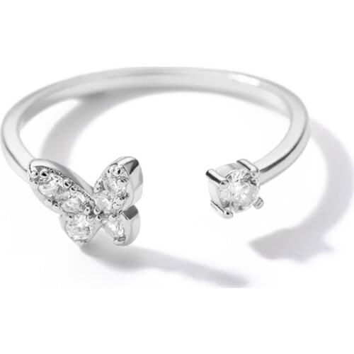 Exquisite Butterfly Opening Female Prom Ring Gold Silver Color Bague Copper Inlaid Zircon Color Crystal Ring Friendship Gift