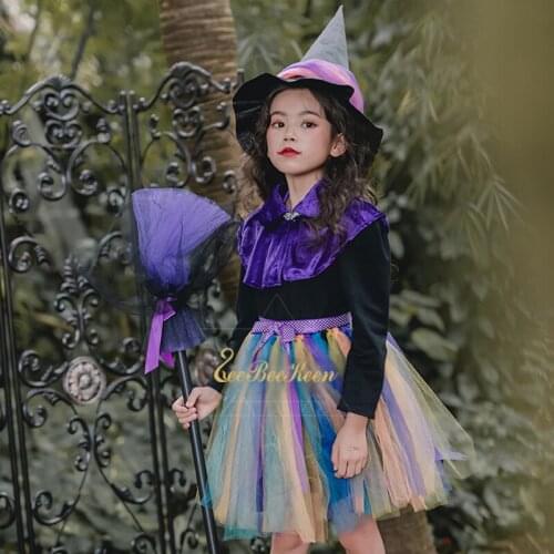 Cosplay Costume For Girls Child Pumpkin Peformance Dress Witch Halloween costume for kids Cosplay Suit Mesh Princess tutu Skirt