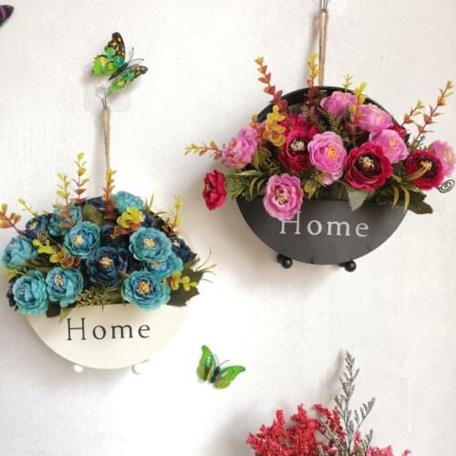 Creative Iron Flower Basket Handmade Metal Wall Hanging Flower Pot Wall Shelf Storage for Home Balcony Garden Decor