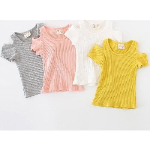 Newborn Baby Summer Clothes 2018 Candy Color Cotton O-neck Tshirts for Girls Short Sleeve Tees Kids Baby Girl Off Shoulder Tops