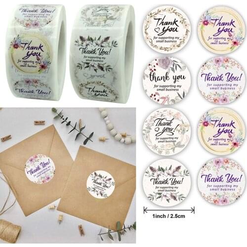 Cute Flower Thank You Stickers 2.5cm 500pcs/roll Stationery Sticker Envelope DIY Decoration Label