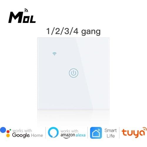 MOL Tuya Smart Wifi Touch Light Switch EU 220V No Neutral Wire Required Wall Switch 1/2/3/4 Gang Compatible Alexa Google Home