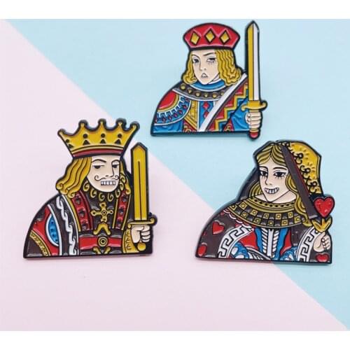 Cartoon Fun King Queen Heart Enamel Brooch Poker Character Sword Alloy Pins Punk Badge Accessories Woman Jewelry Gift For Friend
