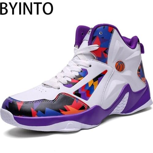 Male High Top Basketball Shoes Men Leather Purple Sneakers Outdoor Sport Boots Basket Ball Shoes Chaussure Homme Tenis Masculino