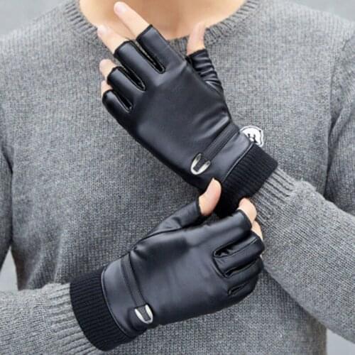 Mens Army Tactical Half Finger Cycling Fitness Glove Winter PU Leather Elastic Plus Velvet Touch Screen Driving Warm Mittens C5