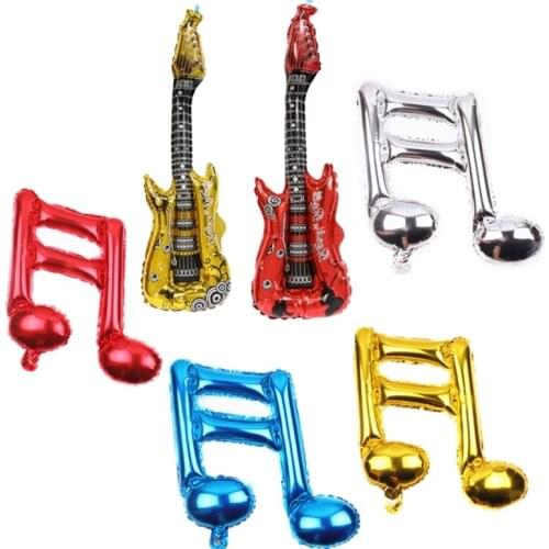 Music notes musical guitar aluminum film balloon for children birthday party dances stick rod musical supplies party favor