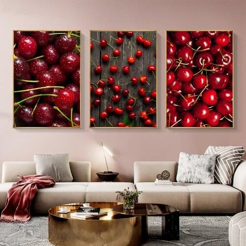Food Kitchen Poster Cheery Fruits Wall Art Canvas Print Painting Decorative Picture Modern Minimalist Dining Room Decoration