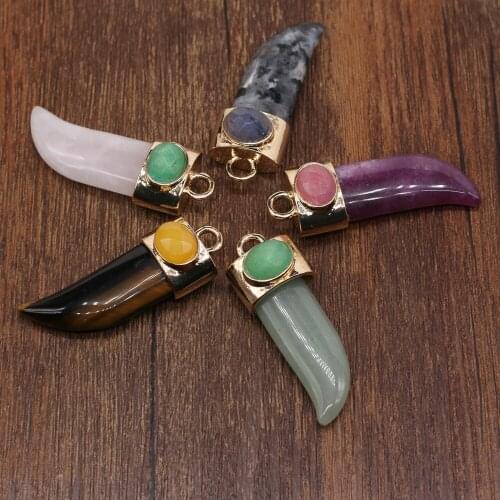 Natural Stone Pendant Knife Shaped Semi-Precious For Jewelry Making Charms DIY Necklace Bracelet Anklet Accessory