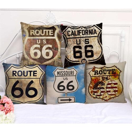 Throw Pillow Cases American Highway Route 66 Cushion Cover 45x45cm Home Living Room Decoration Linen/Cotton Pillowcover Decor