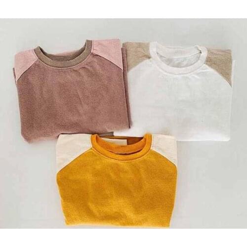 2020 new girls boys patchwork t-shirt spring full sleeve cotton soft fashion kids top 1-7t HJ740